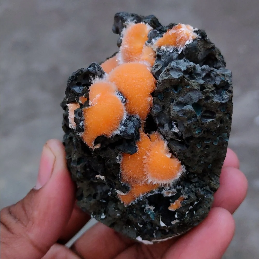Orange Thomsonite Balls On Matrix, Natural Mineral Specimen From India
